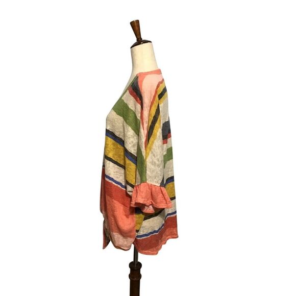 CY Fashions Oversized Striped Tie Front Top LG - Picture 3 of 6